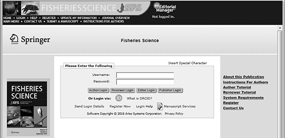 Fisheries Science 投稿ログイン画面